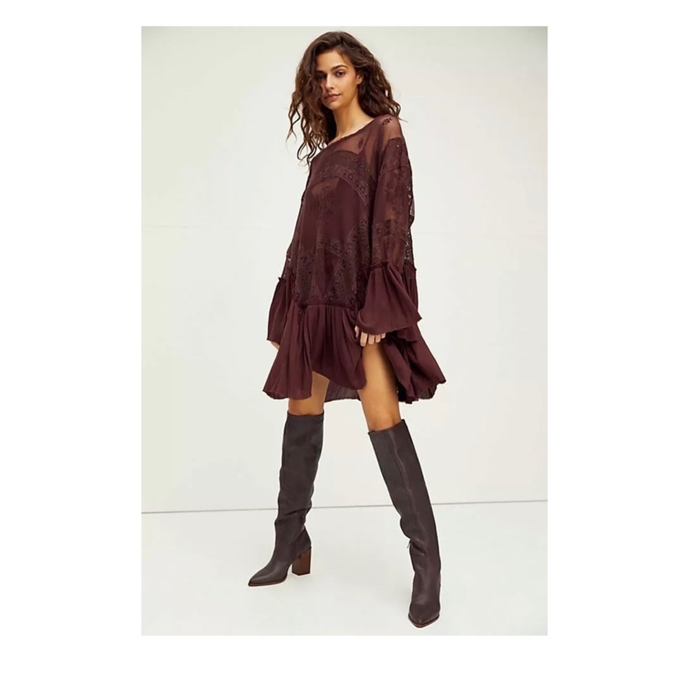 Free People Layered In Lace Swing Dress Tunic Mini New